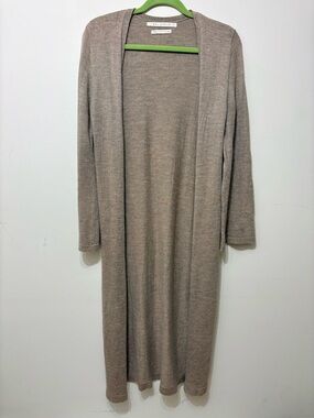 MAX STUDIO - 100% Fine Merino Long Open Front Cardigan in Taupe